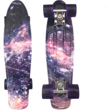 Cruiser Skateboard 22 Inch Retro Mini Board Starry Graphic Galaxy Design for Kids and Beginners