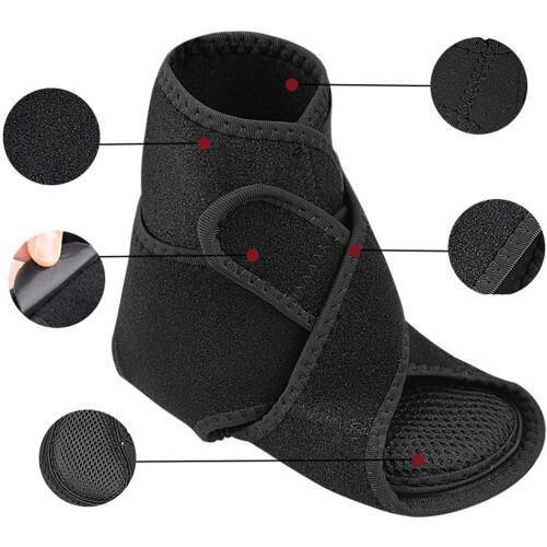 Breathable ankle stabilizer sleeve, adjustable size, provides ankle support (left foot). 1