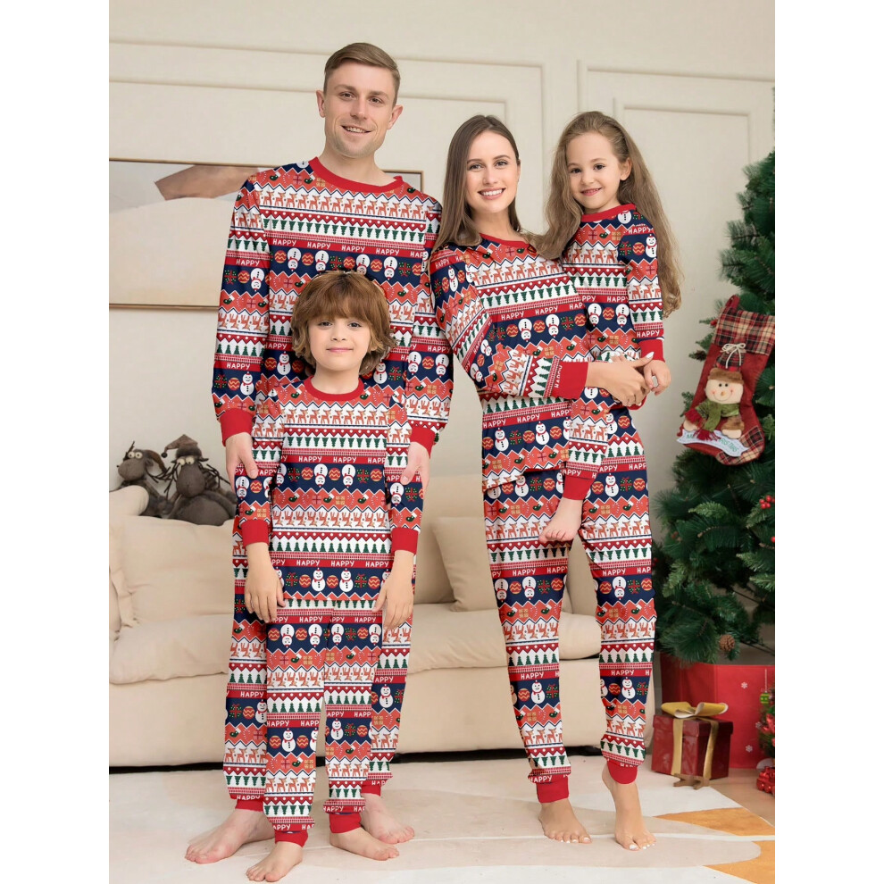 (red, Tong 10) Long-sleeved trousers full of flowers snowman cartoon suit striped parent-child Christmas pajamas