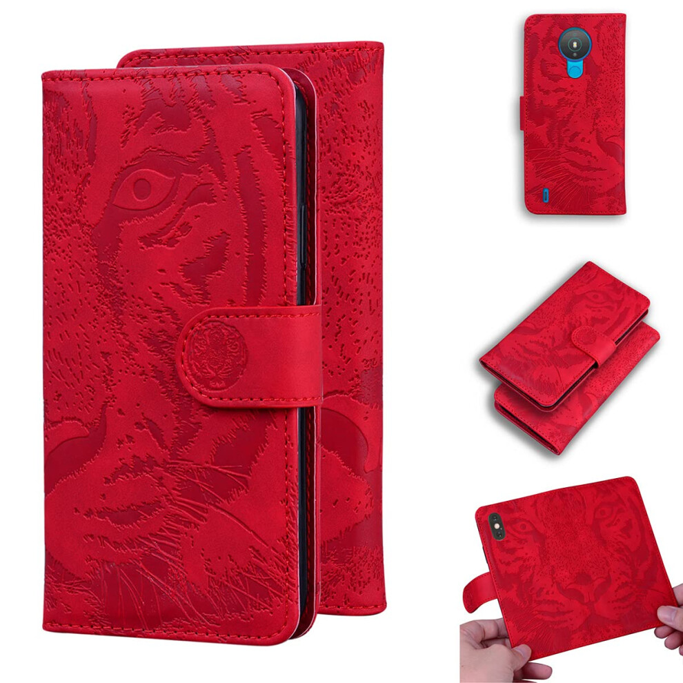 Case For Nokia 1.4 Pu Leather Magnetic Wallet Cover 6.52 Inch Flip Protective Case Tiger Print Stent Function Red 9016109721945