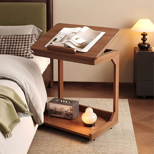 Living And Home C-Shaped Side Table with Wheels and Hidden Storage 2