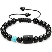 Bracelet, Natural Healing Black Obsidian Bracelet for Men Women Couple Friends, 8mm Adjustable Constellation Gemstones Agate