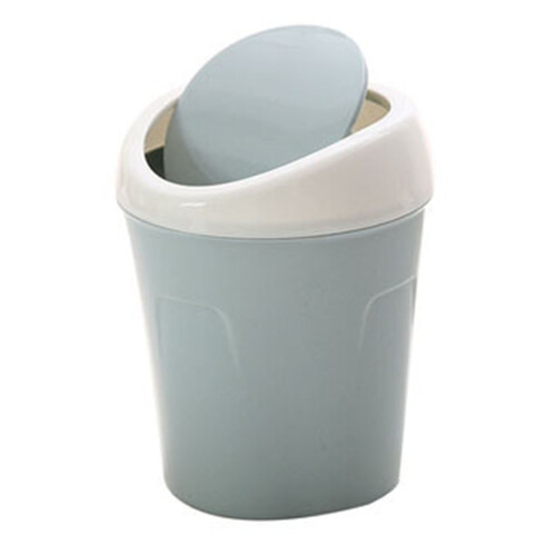 Mini cestino da scrivania in plastica blu con coperchio a battente 2