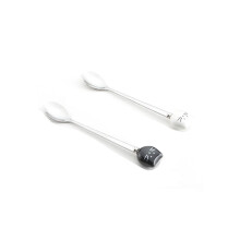 Ladle Spoon Set 2 Pcs Cat Ceramic Spoons with Stainless Steel Handles for Ice Cream, Sugar, Tea, and Dessert