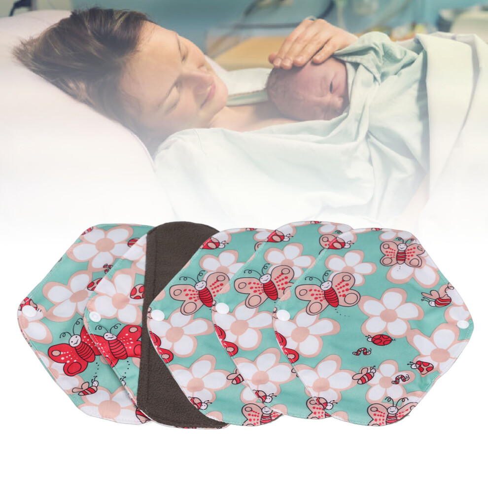 5pcs Reusable Bamboo Charcoal Sanitary Pads Waterproof Breathable 18x25cm
