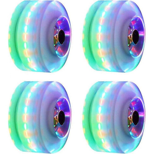 4 Light Up Replacement Wheels for Dual Roller Skateboard, LED Skateboard, 82A Core