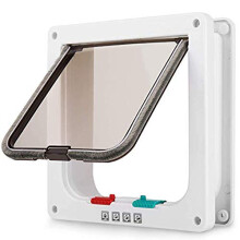 Cat Flap Small Dog Door 4 Way Locking Weatherproof for Interior Exterior Use, L Size 19 x 18.2 cm for Puppies and Kitties