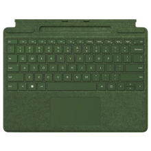 Podswietlane klawisze klawiatury Microsoft Surface Pro i duzy gladzik Wytrzymaly i gladki material Alcantara w kolorze lasu