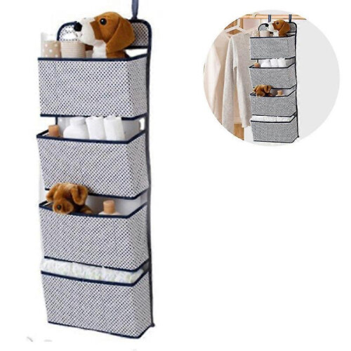 Hanging Organizer with 4 Pockets, Foldable Hanging Shelf with 2 Hooks