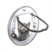 Cat Flap PC Transparent Pet Door for Glass Windows, 4-Way Locking, Silent Brush, Easy Install, Size 30x30x4cm