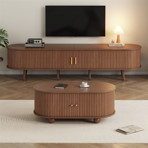 TV Stand + Coffee Table 2 Set, Dark Walnut, 175*40*42cm + 100*50*40cm