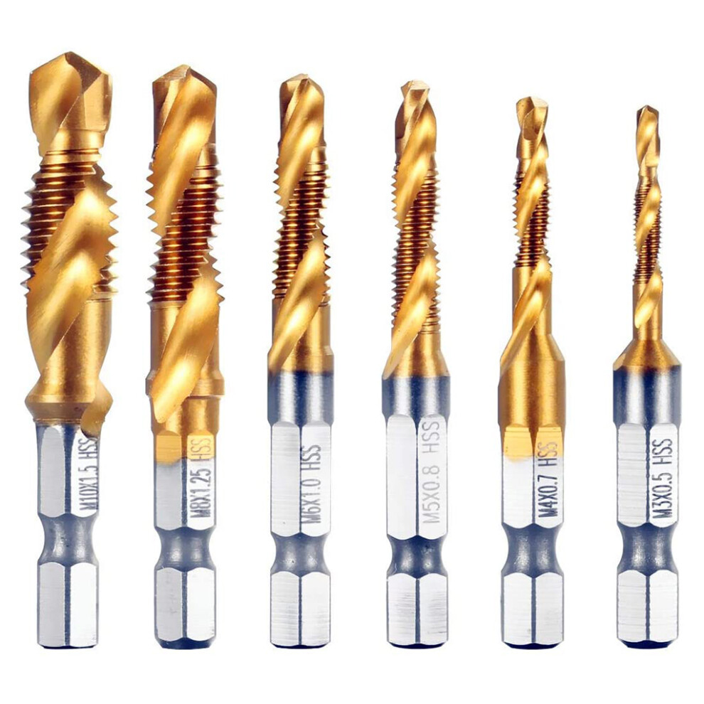 6 Pieces/Set Drill Tap Combination For Titanium Coated Hss 7754000104680