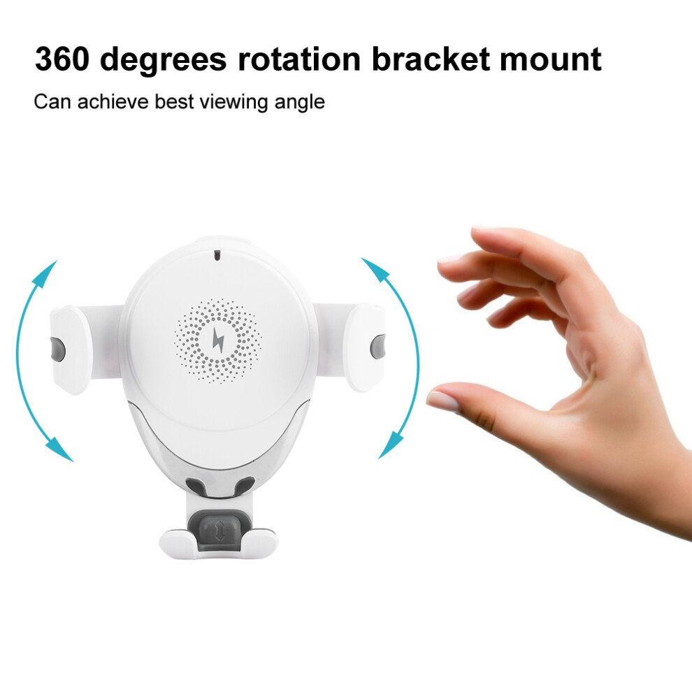 10W Wireless Car Phone Holder Qi Charger 360 Rotation White 8161347942131