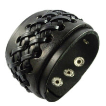 Men's Leather Cuff Bracelet, Leather Wrist Band Wristband Handcrafted Jewelry (Black)
