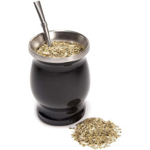 Premium Yerba Mate Gourd - Stainless Steel Insulated Cup for Hot Tea - Black Yerba Mate Drinking Vessel