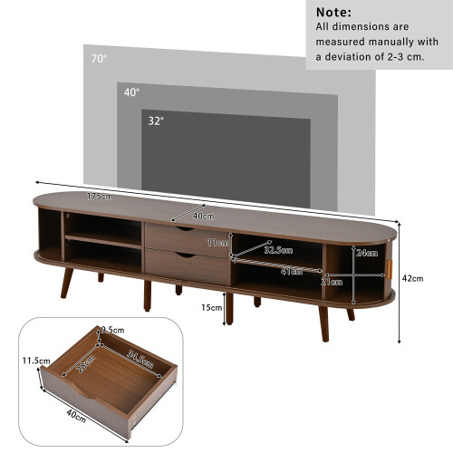 TV Stand + Coffee Table 2 Set, Dark Walnut, 175*40*42cm + 100*50*40cm 2