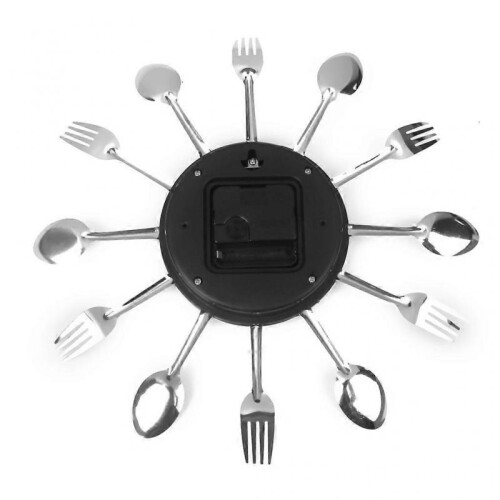 Modern Unique Aluminum Spoon Fork Clock Cutlery Kitchen Wall Clock Silver 2