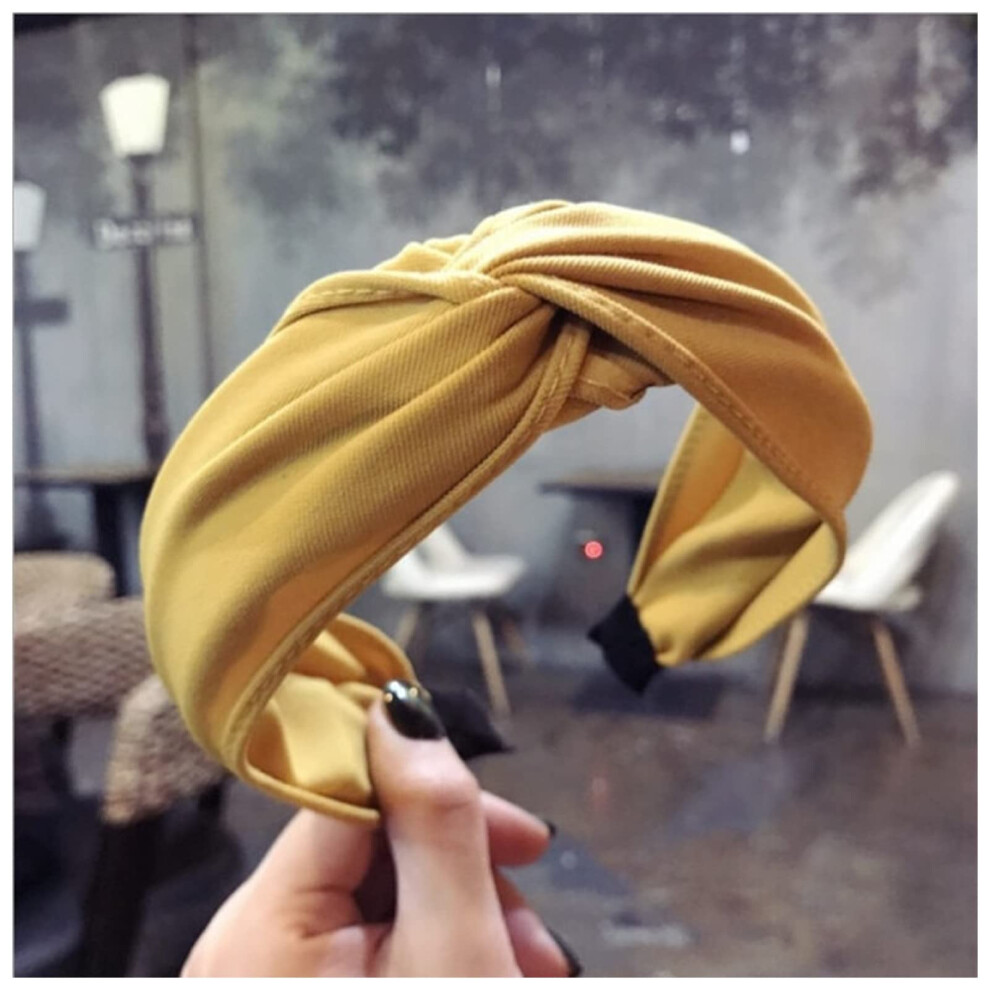 Face Wash Headband Yellow Pure Color Fabric Cross-Knotted Hair Accessories for Women Washing Face Boutique Hair Hoop