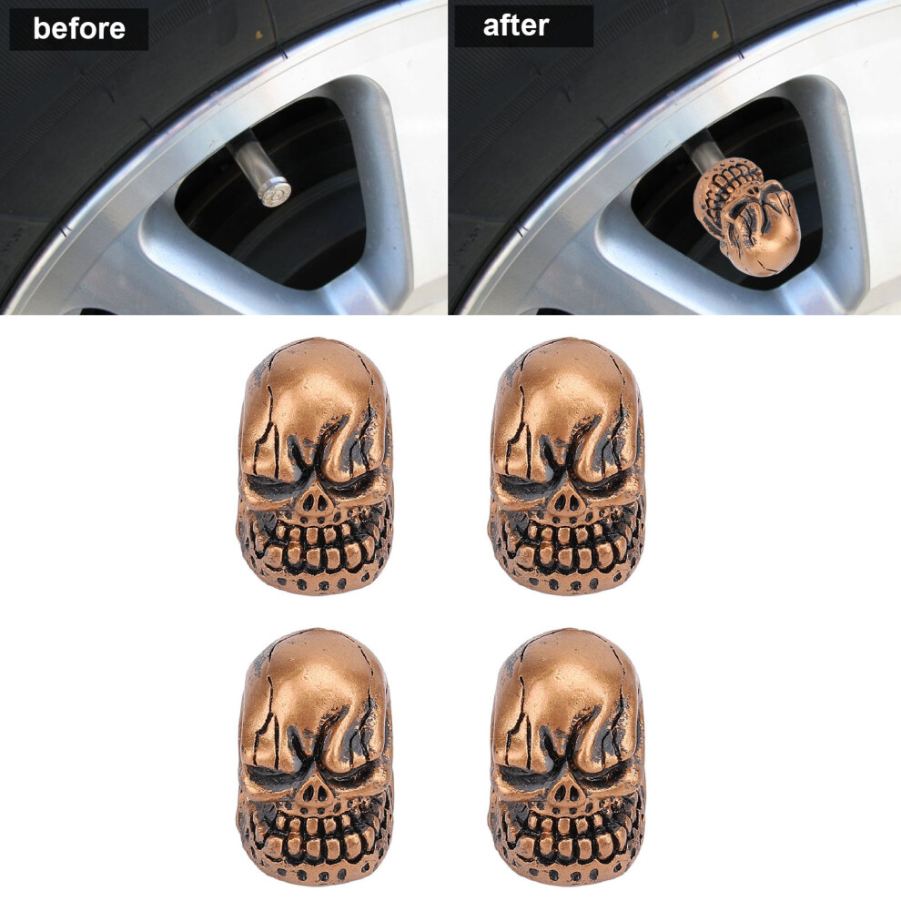 4Pcs Skull Style Tire Valve Stem Cap Compatibility For Car Bike Motorcycle Bronze 8321347951971
