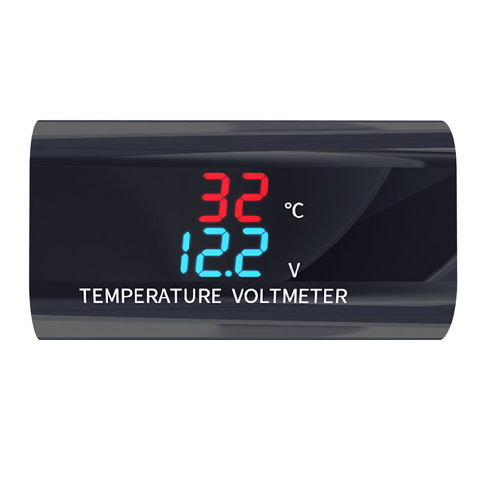 Car Motorcycle Waterproof Dc 12V Voltmeter Thermometer 0.28 Inch 7754000106868