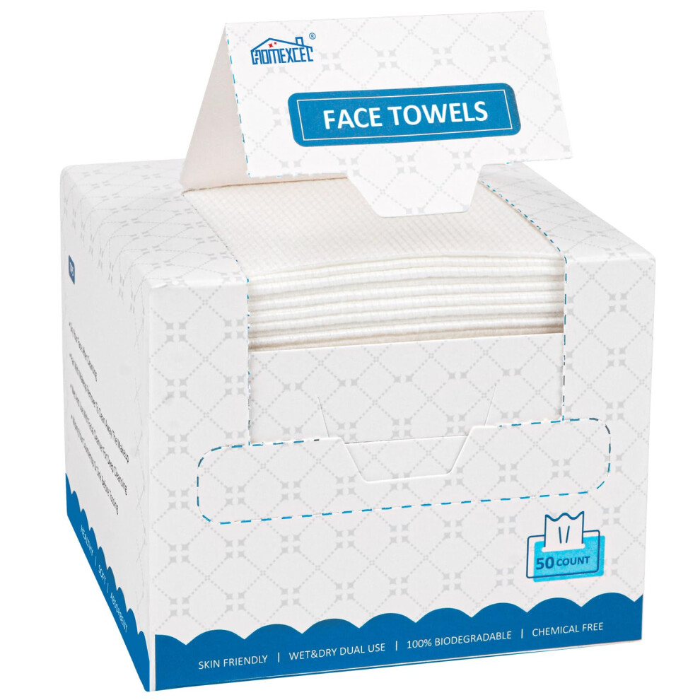 Homexel Homexcel Face Towels Disposable Face Towelette Biodegradable Makeup Remover Dry Wipes 50 Count Super Soft Clean Facial Towels Wash Cloth