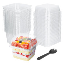 Yoiyini 25pcs 10 oz mini carres tasses de desserts transparents avec couvercles et cuilleres contenants de creme glacee en plastique tasses de fr