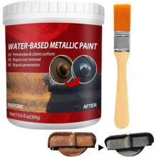 Rust Converter Water Based Metallic Paint, 300g Metal Rust Remover with Brush, Rust Primer for Stopping Rust