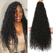 Goddess Locs Crochet Hair-24 Inch 8 Packs Boho Faux Locs Crochet Hair for Black Women Pre Looped Soft Locs with Curly Ends (1B# 24 Inch(Pack of 8))