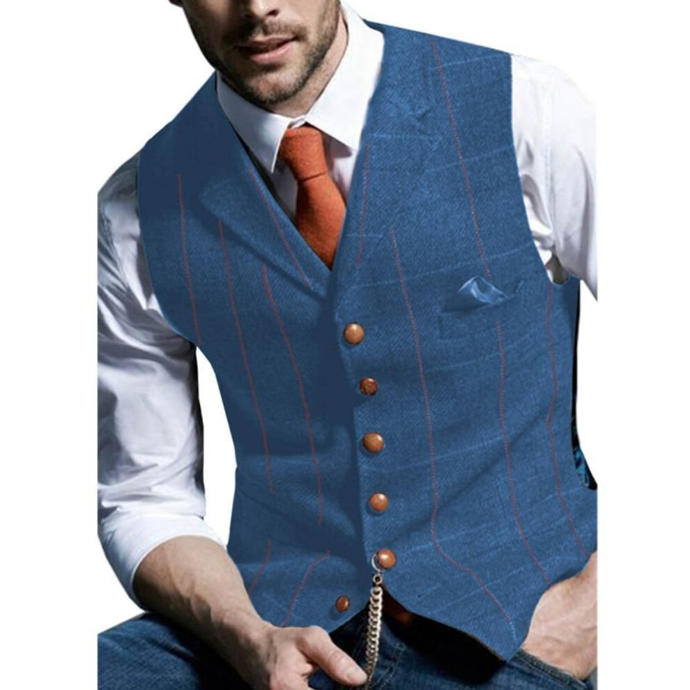 (L, blue) Men's Vests Tweed Suit Business Clothing For Men Striped Waistcoat Punk Vest Groomman Wedding Brown Black Grey Jacket Bleazer-image-OPC-PKDFSNQ-NEW