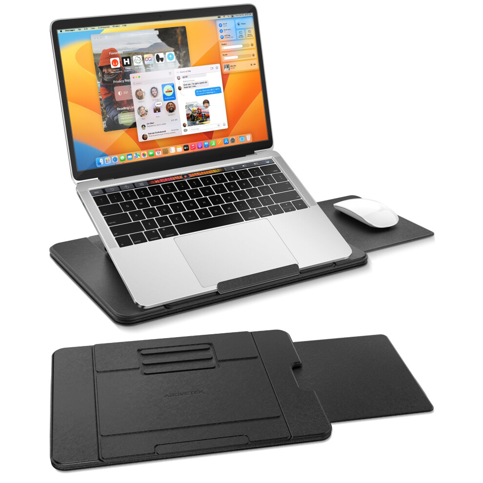 Abovetek Adjustable Laptop Lap Desk 3 Ergonomic Angles Pu Leather Non-Slip Surface Heat Shield Retractable Mouse Pad Portable Laptop Lap Pad Work 850050971368