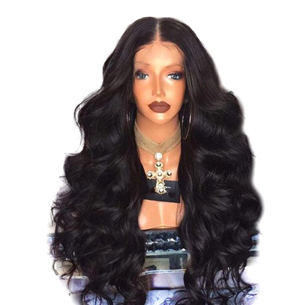 Unisex Black Wig For Women Long 25.59 Inch Wavy Synthetic Wig Breathable Middle Part Hairpiece For Costume Cosplay Photography