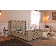 (Double, Beige) California Bedframe with Optional Ottoman Storage - Stylish & Practical