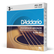 D'Addario Guitar Strings - Phosphor Bronze Acoustic Guitar Strings - EJ16-3D - Rich Full Tonal Spectrum - For 6 String Guitars - 12-53 Light 3 -P