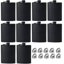 GADIEDIE 10 Pcs Flacons pour Alcool pour Hommes, Noir Mat 8 Oz Acier Inoxydable Étanche avec Entonnoir