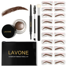 LAVONE Kit de Tampons pour Sourcils, Trio de Tampons avec Crayon Waterproof, Pommade et 20 Stencils