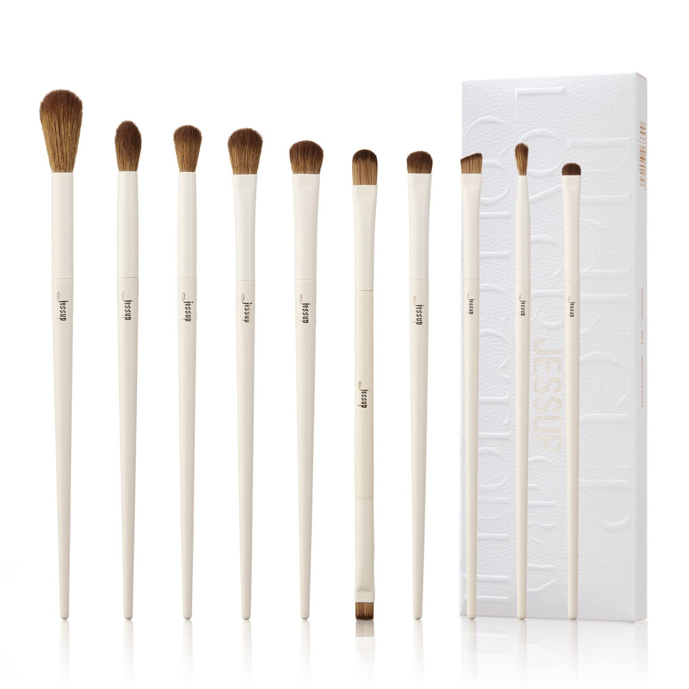 Jessup Light/Grey Precision Makeup Brushes 10Pcs Eye Makeup Brush Set Premium Synthetic Eyeshadow Concealer Eyeliner Eyebrow Blending High Brush