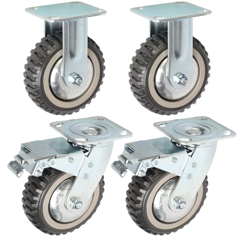 Tonchean 6 Inch Caster Wheels Heavy Duty Polyurethane Offroad Casters Set Of 4 Swivel Plate Caster With 2 Brake Industrial Locking Wheels Load Bearin 6973357082422