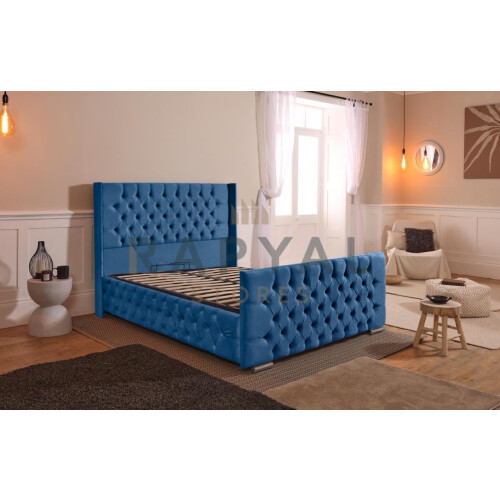 (Double, With Ottoman Storage, Blue) California Bedframe with Optional Ottoman Storage - Stylish & Practical