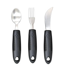 Silverware Adaptive Utensils - Weighted Flatware Set for Elderly and Disabled with Non-Slip Ribbed Handles, Black, 3-Piece or 5-Piece Options