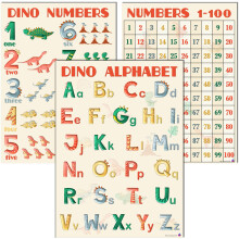DINOSAUR ALFABET OG NUMMER Diagrammer - Lamineret 14x19,5 tommer. - Uddannelsesplakater Klasseplakater og dekorationer tilbage til skoleartikler