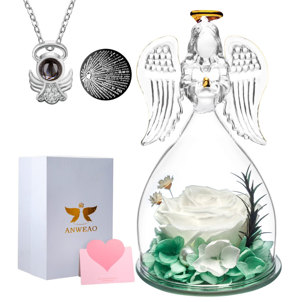 ANWEAO Mothers Day Flowers Gift for Mom Glass Angel Figurines Preserved Real Rose with I Love You Necklace in 100 Languages  Rose Gifts for Women  for-image-OPC-PFNQQR9-NEW