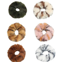 Set van 6 Faux Ru harige scrunchies bont haarbanden polsbandje haarringen dames meisje kind nepbont pluizige bal haarband touw haar stropdas paardens