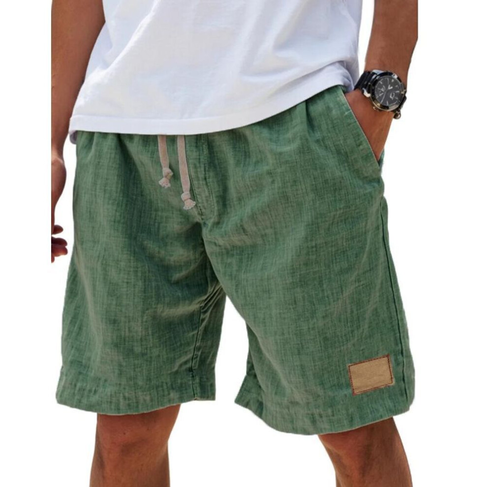 (green, XL) Men's Casual Linen Drawstring Shorts, Lightweight Summer Breathable Comfortable Elastic Waist, Multiple Colors-image-OPC-PKDG877-NEW