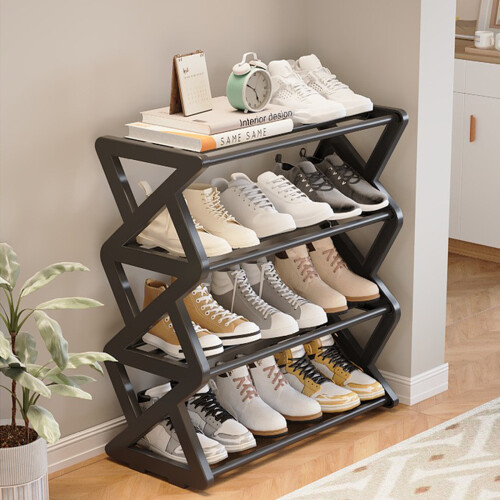 (Black) Shoe Rack Shoe Rack Organizer Four Tier Shoe Rack Daily Use ...