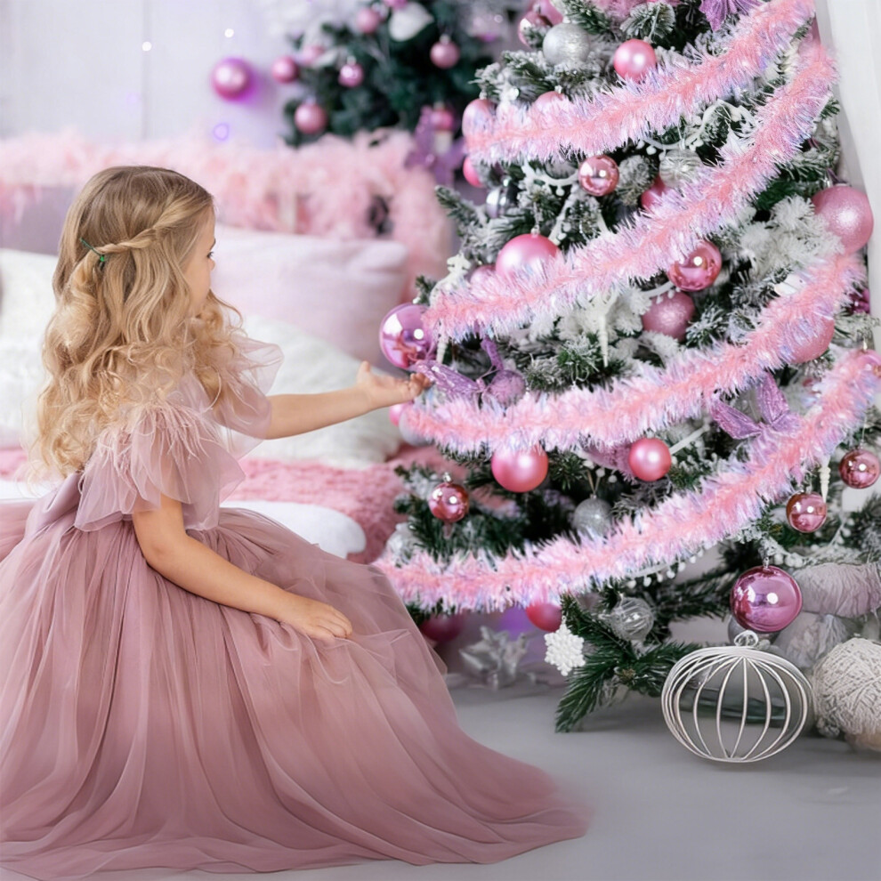 (Pink) Christmas Garland Xmas Rattan Metallic Twists Garland Glitter Christmas Tree Hanging Wreath Decor Pink