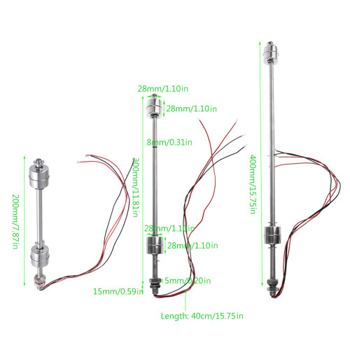 220V 10W Stainless Steel Float Switch for Tank Liquid-200mm 2