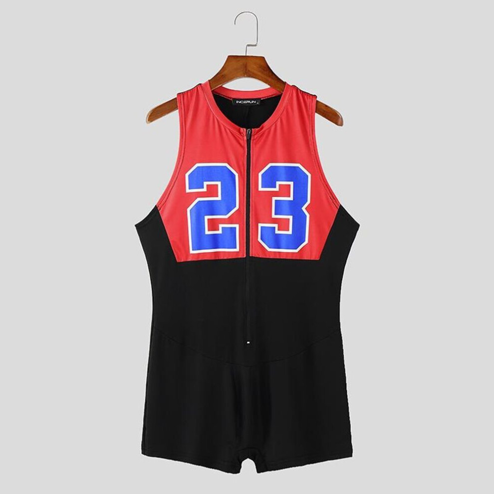 (M, red) Incerun Men Sleeveless Letter Print Homewear Skinny Jumpsuits Romper One Piece Suit-image-OPC-PKDGDSC-NEW