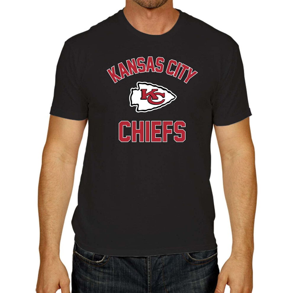 Team Fan Apparel Nfl Gameday Adult Pro Football T-Shirt Lichtgewicht Labelloos Semi-Fitted Football T-Shirt (Kansas City Chiefs - Zwart Volwassen-image