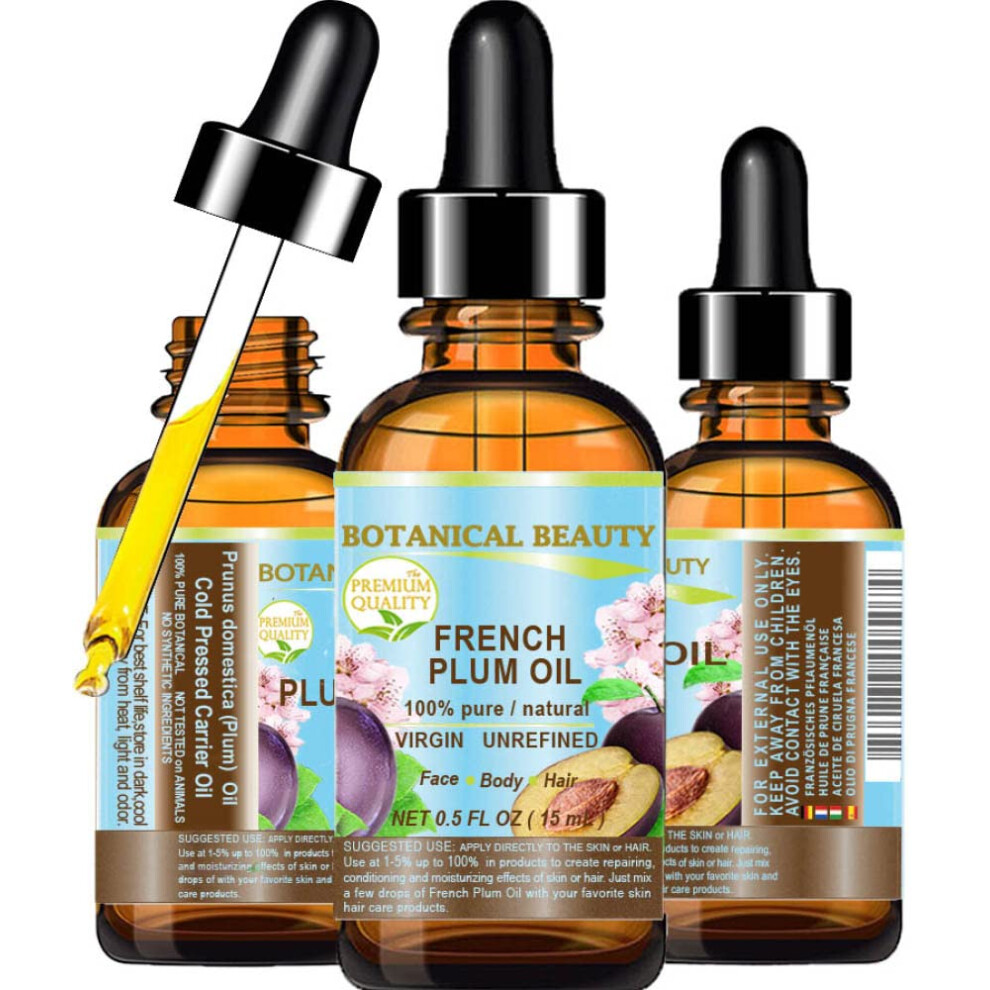 Botanisk Skï¿½Nhet Plum Oil French. 100% Pure Natural Virgin Unrefined Undiluted Cold Pressed Carrier Oil. For Face Skin Hair Body Lips Nails (0.5 Fl.oz - 15 M
