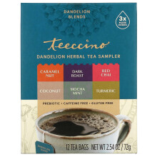 Teeccino, Sélection de Tisanes de Pissenlit, 6 Saveurs, Sans Caféine, 12 Sachets de Thé, 2,54 oz (72 g)